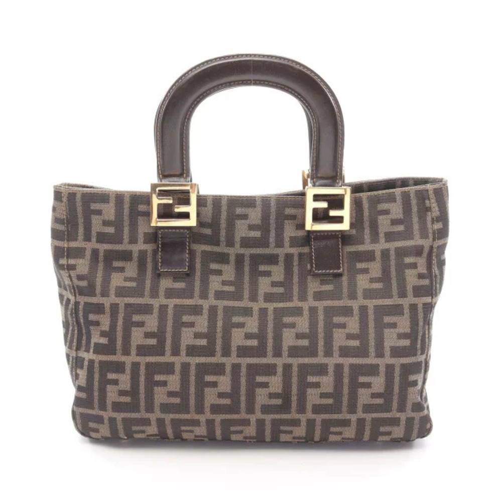 Fendi Zucca Handbag Canvas Leather Brown Black